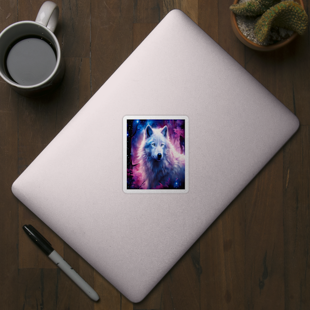 White Wolf in Fantasy Forest in Pinks and Purples|For Women and Girls by BirdsnStuff